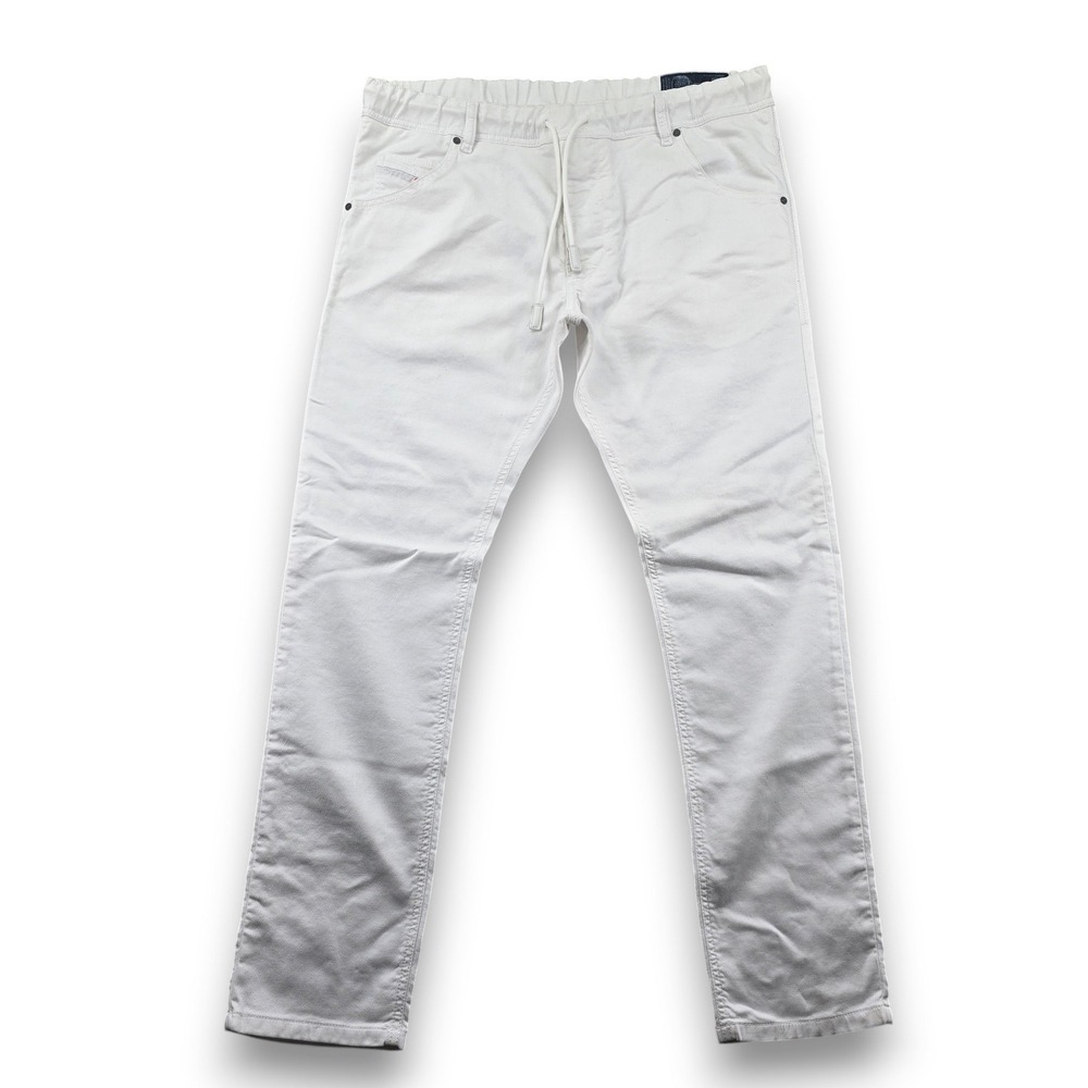 Diesel JoggJeans Pants Krooley R-NE Mens 34 White Elastic Waist Slim Straight